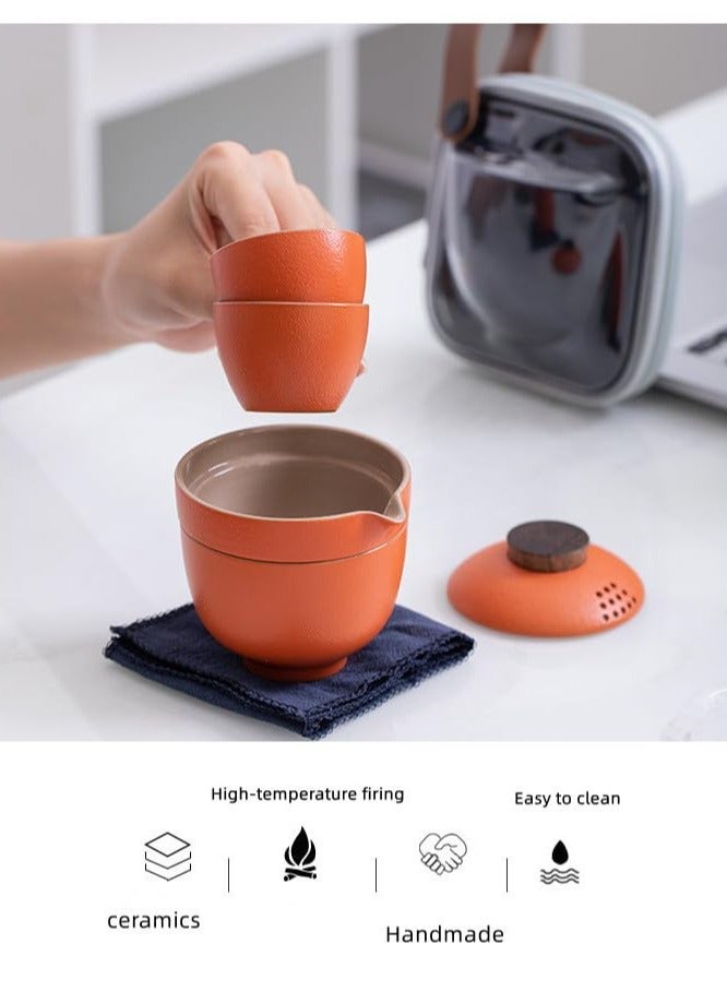 Handmade Ceramic Asian Tea Set, Kungfu Tea Sets, Portable Sake Cup for Adult, 1 Pot 3 Cups Porcelain Teacups with Tea Infuser Bag, Exquisite Tea Set for Tea Lover, Suitable for Friends Gathering