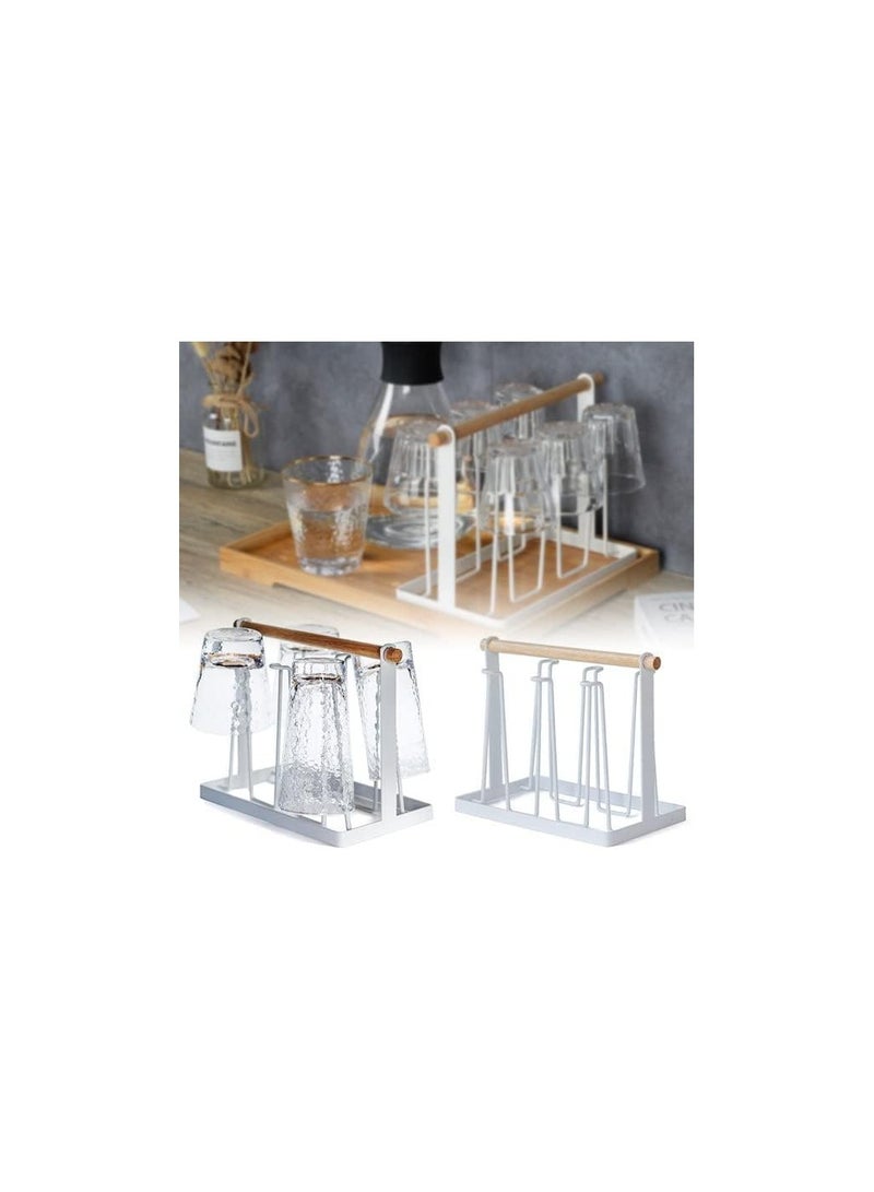Cup Drying Rack Drinking Glass and Sports Bottle Drainer Stand and Mug Tree for Kitchen Countertop-6 hooks(30.5 * 25.4 * 17.8cm) (White)