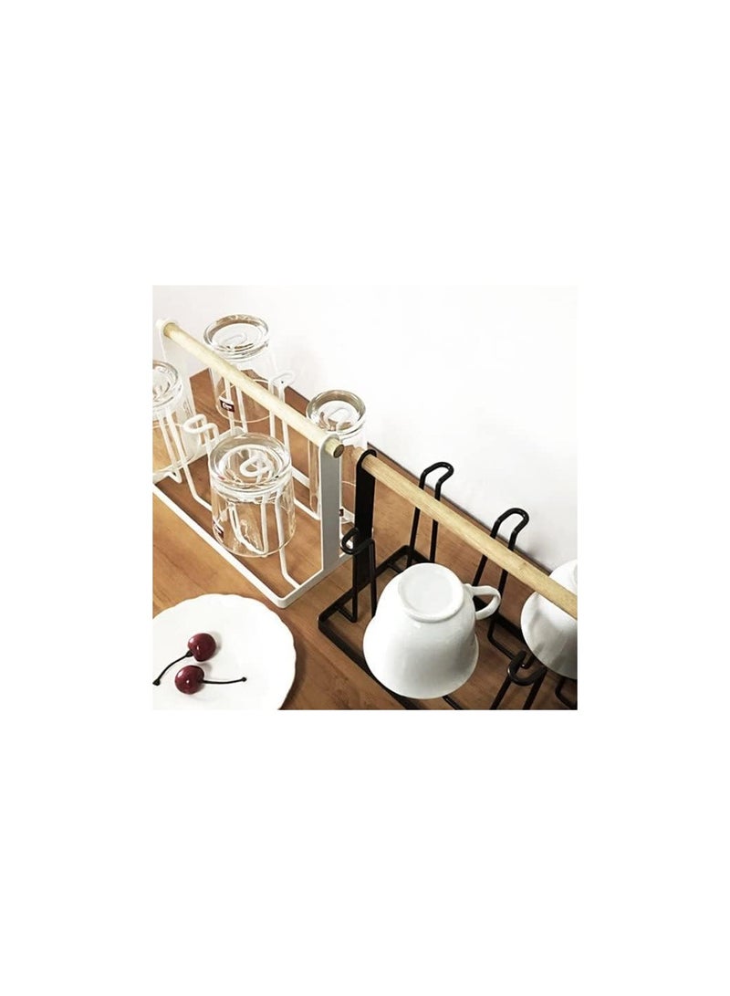 Cup Drying Rack Drinking Glass and Sports Bottle Drainer Stand and Mug Tree for Kitchen Countertop-6 hooks(30.5 * 25.4 * 17.8cm) (White)