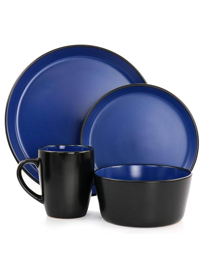 Royal Home 16-Piece stoneware Dinner Set in Blue and Black