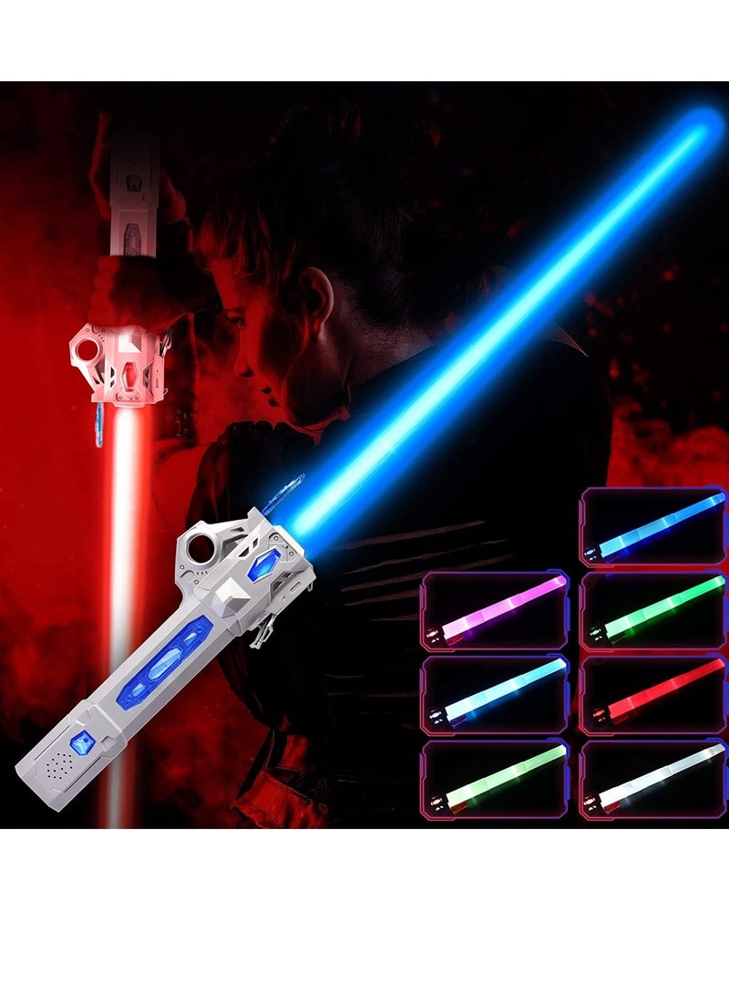Light Saber, 7 Color Lightsaber Sword for Starwars with FX Sound, 2 in1 Double-Bladed LED, Expandable Lightsabers for Kids Set,  Birthday Present, Galaxy War Fighters, Silverblue