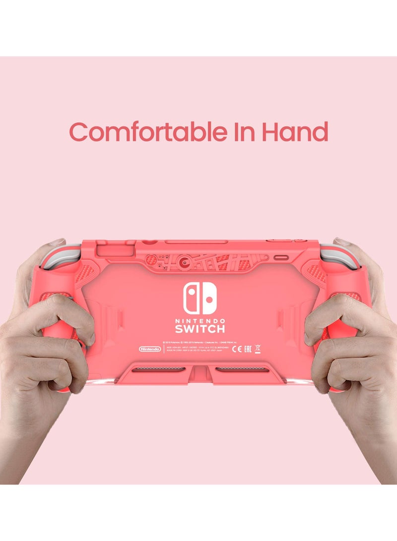 Smart Switch Lite Protective Case for Nintendo, Daily Gift Ergonomic Sturdy Full Protection Gift Idea with HD Screen Protector Thumb Grip Caps for Family Coral