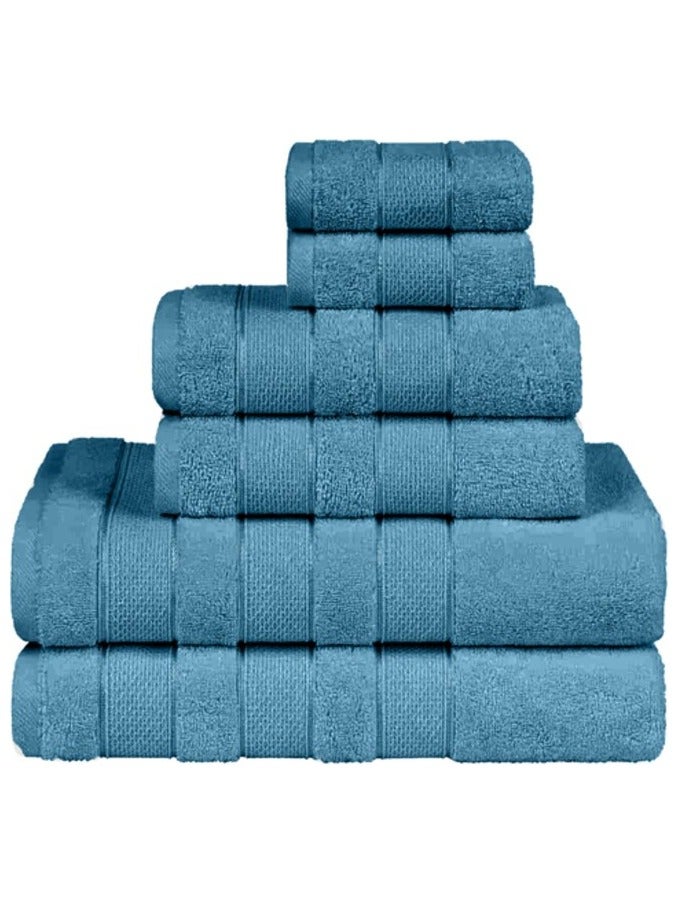 Safi Plus Luxury Hotel Quality 100% Turkish Genuine Cotton Towel Set, 2 Bath Towels 2 Hand Towels 2 Washcloths Super Soft Absorbent Towels for Bathroom & Kitchen Shower - Ocean Blue