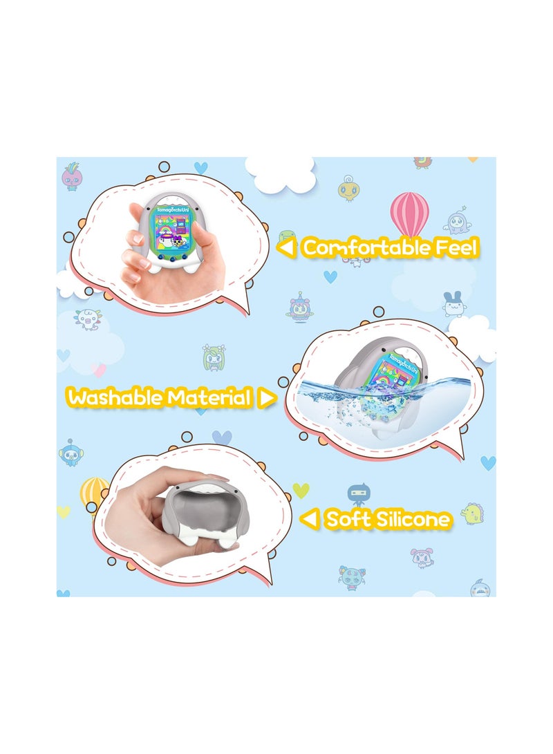 Silicone Case Compatible with Tamagotchi Uni, Cute Cartoon Grey Shark Virtual Pet Game Machine Protector Cover, Protective Skin Sleeve for Tamagotchi Pix Accessories Screen Protector with Hand Strap