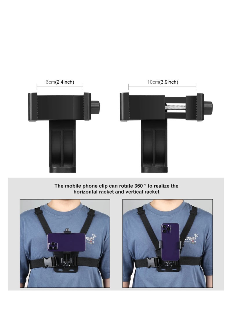 PULUZ 5 in 1 Adjustable Body Mount Belt Chest Strap with Phone Clamp & J Hook Mount & Long Screw For GoPro,Insta360 Action Cameras