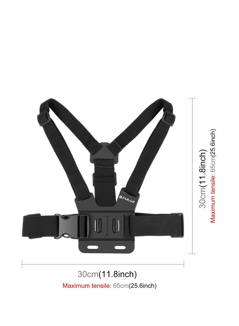 PULUZ 5 in 1 Adjustable Body Mount Belt Chest Strap with Phone Clamp & J Hook Mount & Long Screw For GoPro,Insta360 Action Cameras