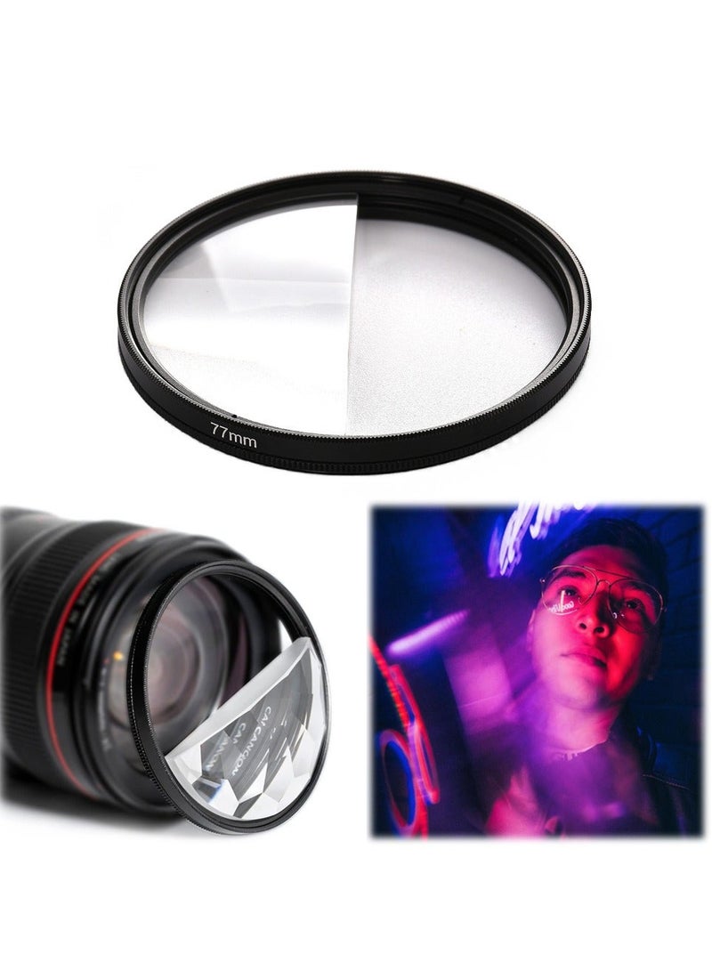77mm Camera Lens Filter, Crystal Clear 77mm Glass Prism Camera Lens Filter - Capture Stunning Images with Variable Subjects - Essential SLR Photography Accessory (Half Blurring Effect)