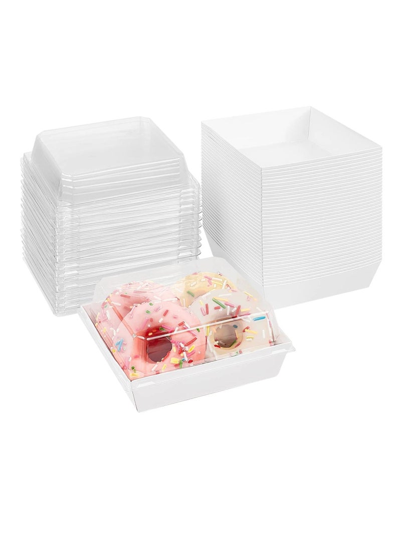 50 Pack Paper Charcuterie Boxes with Clear Secure Lids Clear Plastic Cheesecake Containers Individual Disposable Triangle Cake Boxes for Pie Slice Cheesecake Dessert