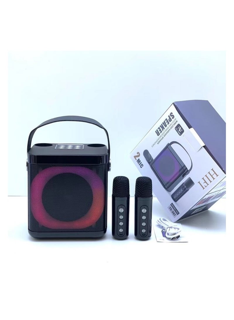 YS-307 portable Bluetooth Karaoke With Dual Wireless Microphone Bluetooth Audio Speaker With Two Mic
