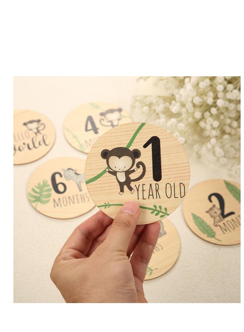 Baby Monthly Milestone with Announcement Sign Wooden Newborn Welcome Discs Sign Round New Baby Sign Double Sided Printed Baby  for Boys Girls Photo Prop Baby Shower