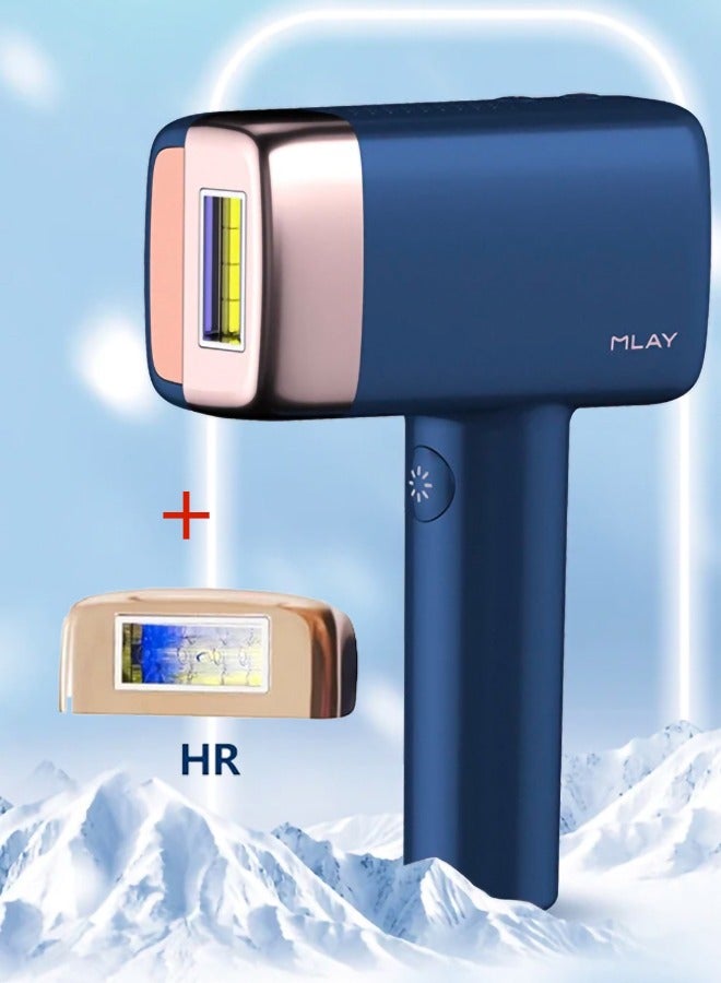 Newest T14 Laser Painless Fast Hair Removal 3℃ Cold Compress/5-Levels/500000 Pulses Carry An Additional HR Lamp Dark Blue