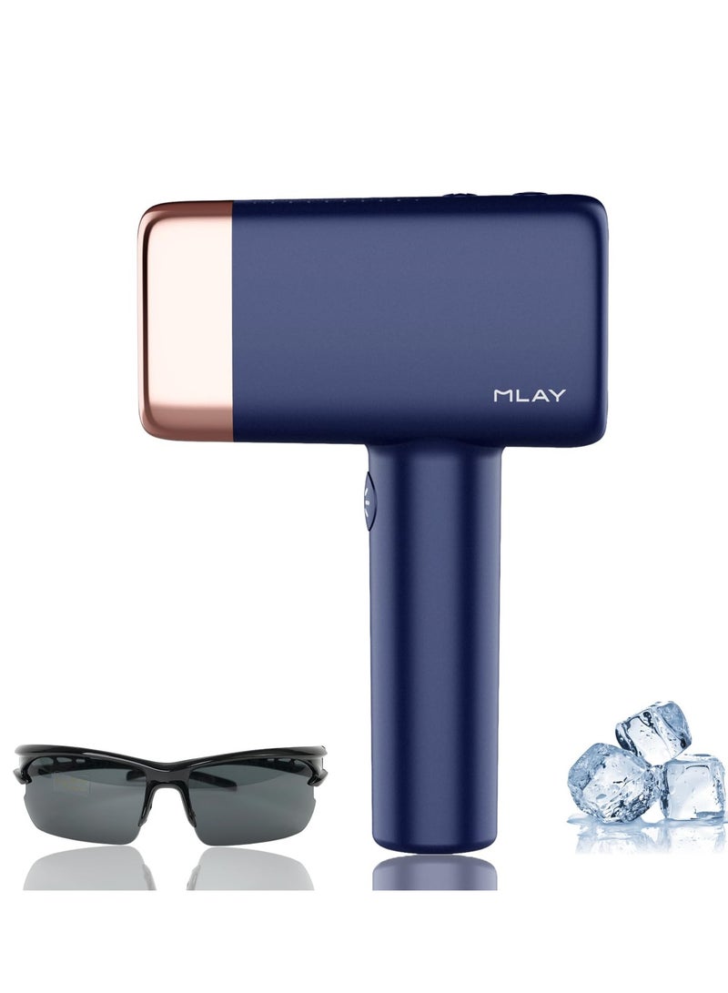 Newest T14 Laser Painless Fast Hair Removal 3℃ Cold Compress/5-Levels/500000 Pulses Dark Blue