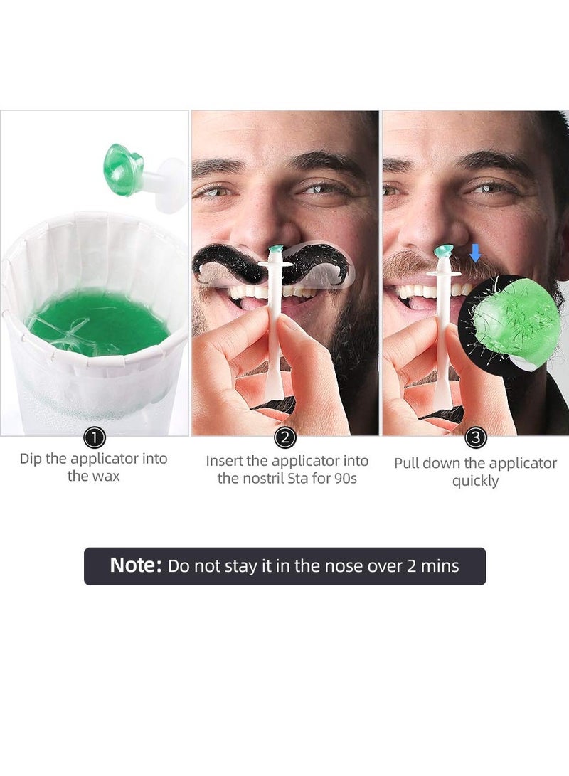 Nose Wax Kit for Men and Women 50g Wax Nose Hair Removal Waxing Kit Safe Quick Hair Removal Waxing for Nose and Ear 20 Applicators 8 Mustache Stickers 10 Little Cups for Removing Nose Eyebrow Hair