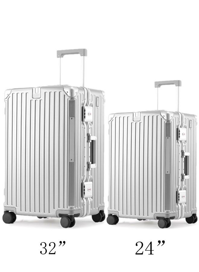Set of 2 Premium Expandable Aluminum Frame ABS & PC Suitcase With USB charging port and C type 24 and 32 inch
