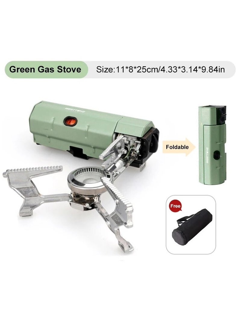 Camping Gas Stove 2670W Portable Folding Cassette Gas Burner Outdoor Picnic Travel Cooking Grill Cooker Heating System (Green)