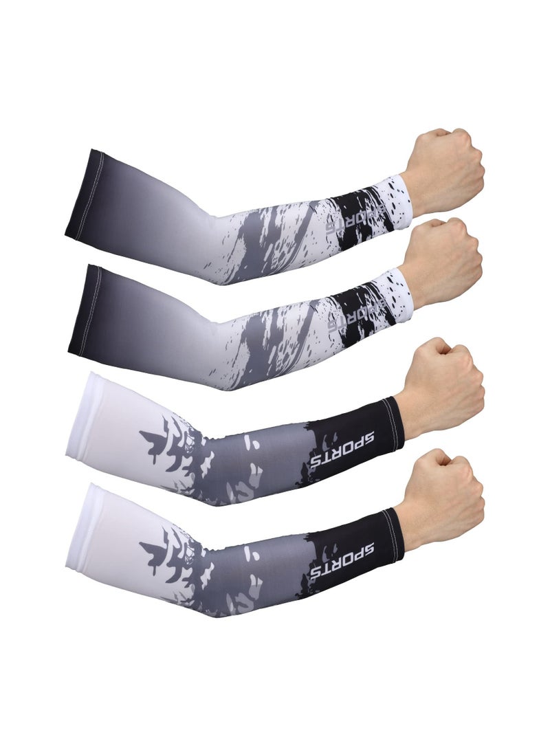 4 Pairs UV Sun Protection Arm Sleeves, for Men Women, Anti Slip Arm Compression Sleeves, Ice Silk Cooling Sleeves Long Arm Cover, for Men Women, Outdoor Sport Running Football