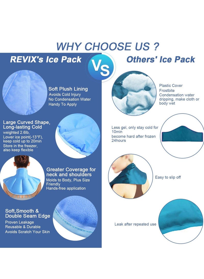 Ice Pack for Neck and Shoulders, Reusable Gel Cold Compress for Rotator Cuff Injuries, Swelling, Upper Back Pain Relief, Large Neck Ice Pack Wrap with Soft Plush Lining