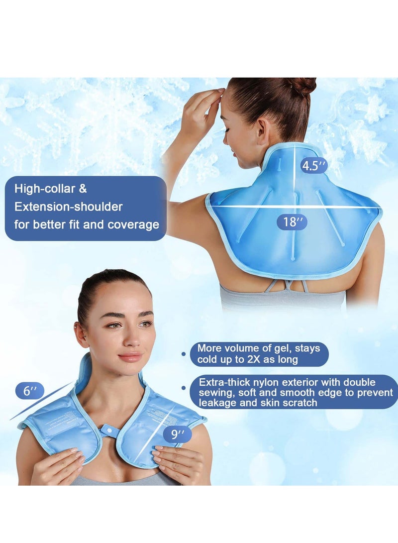 Ice Pack for Neck and Shoulders, Reusable Gel Cold Compress for Rotator Cuff Injuries, Swelling, Upper Back Pain Relief, Large Neck Ice Pack Wrap with Soft Plush Lining