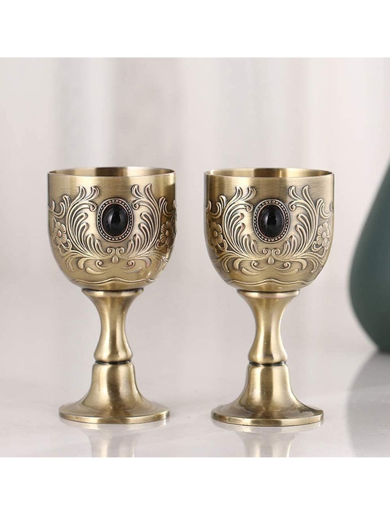 Vintage Chalice Goblet Set 2 Pack Kings Royal Chalice Vintage Brass Golden Goblets for Medieval Theme Handcrafted Wine Glasses Exquisite Design Bronze Gemstone wine glass for Party