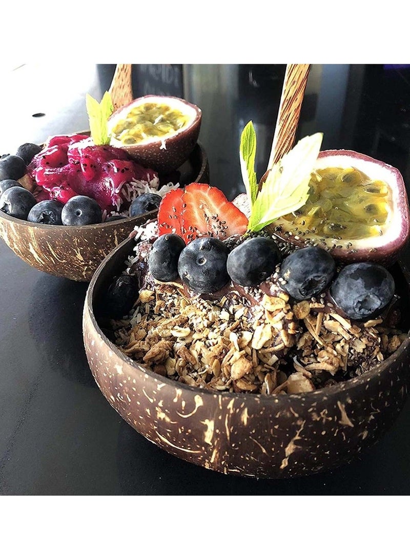 Natural Coconut Bowls and Spoons Acai Smoothie Bowl Noodle Ramen Eco Friendly Sustainable Lightweight Durable Easy Clean 2 Set