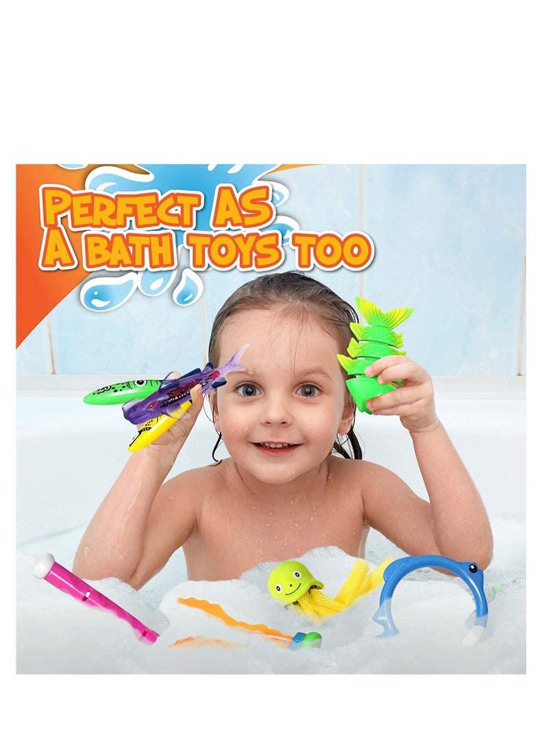 Diving Pool Toys 30 Pack, Swimming Pool Toys for Kids Includes 4 Diving Sticks, 4 Diving Rings, 6 Treasures, 3 Toypedo Bandits, 9 Fish Toys, 4 Octopus Water Toys with a Storage Bag
