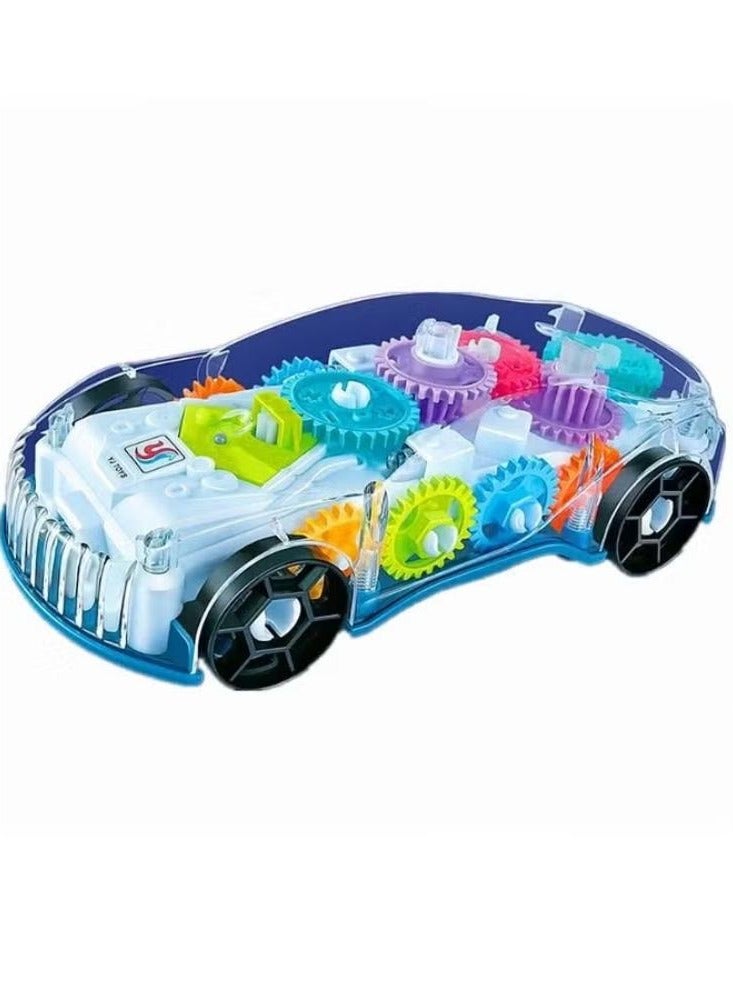 Light Up Transparent Car Toy for Kids, Transparent Bump and Go Toy Car with Visible Colored Moving Gears, Music, and LED Effects, Fun Educational Toy for Kids