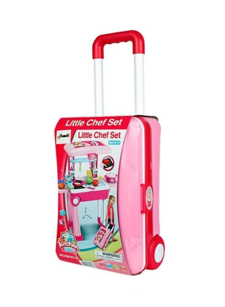 Little Chef 2 In 1 Pretend Play Luggage Kitchen Cook Set With Lights And Sound 53x24.5x63cm