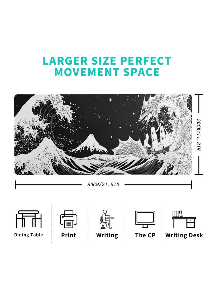 Extended Gaming Mouse Pad, 31.5x11.8 Inch Large Mouse Mat Desk Pad, Long Computer Keyboard Mouse Mat Mousepad with 3mm Non-Slip Base and Stitched Edge for Work, Game, Office, Home