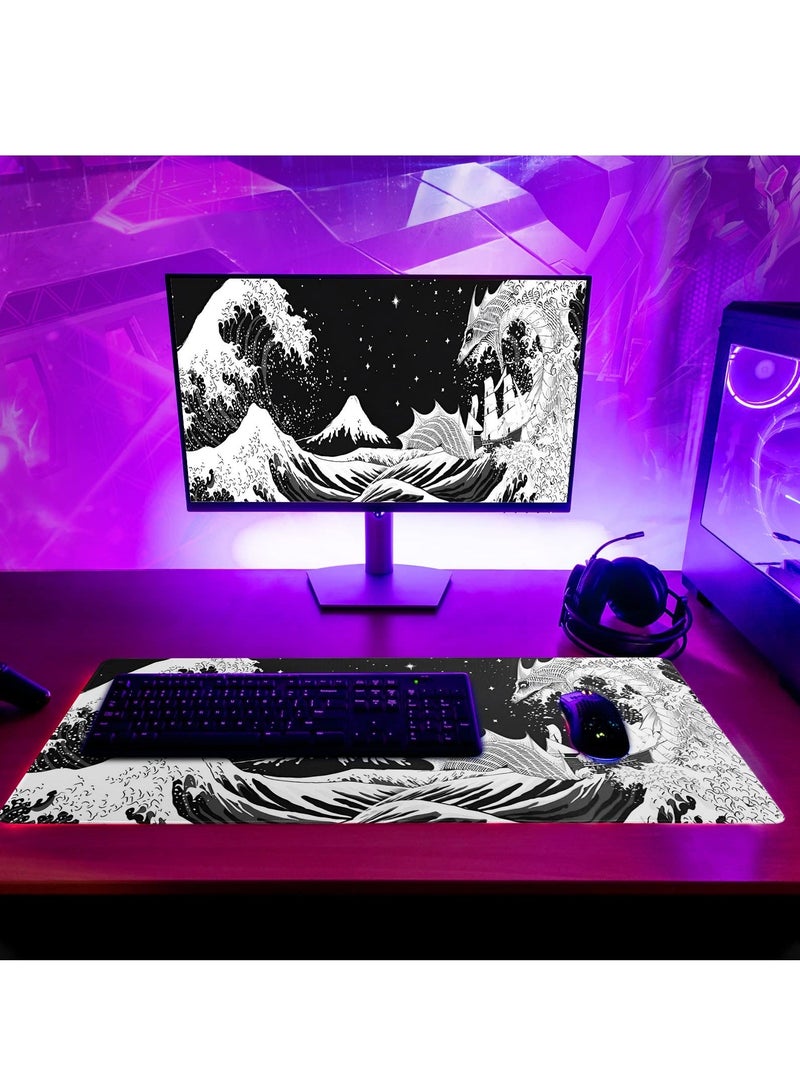 Extended Gaming Mouse Pad, 31.5x11.8 Inch Large Mouse Mat Desk Pad, Long Computer Keyboard Mouse Mat Mousepad with 3mm Non-Slip Base and Stitched Edge for Work, Game, Office, Home