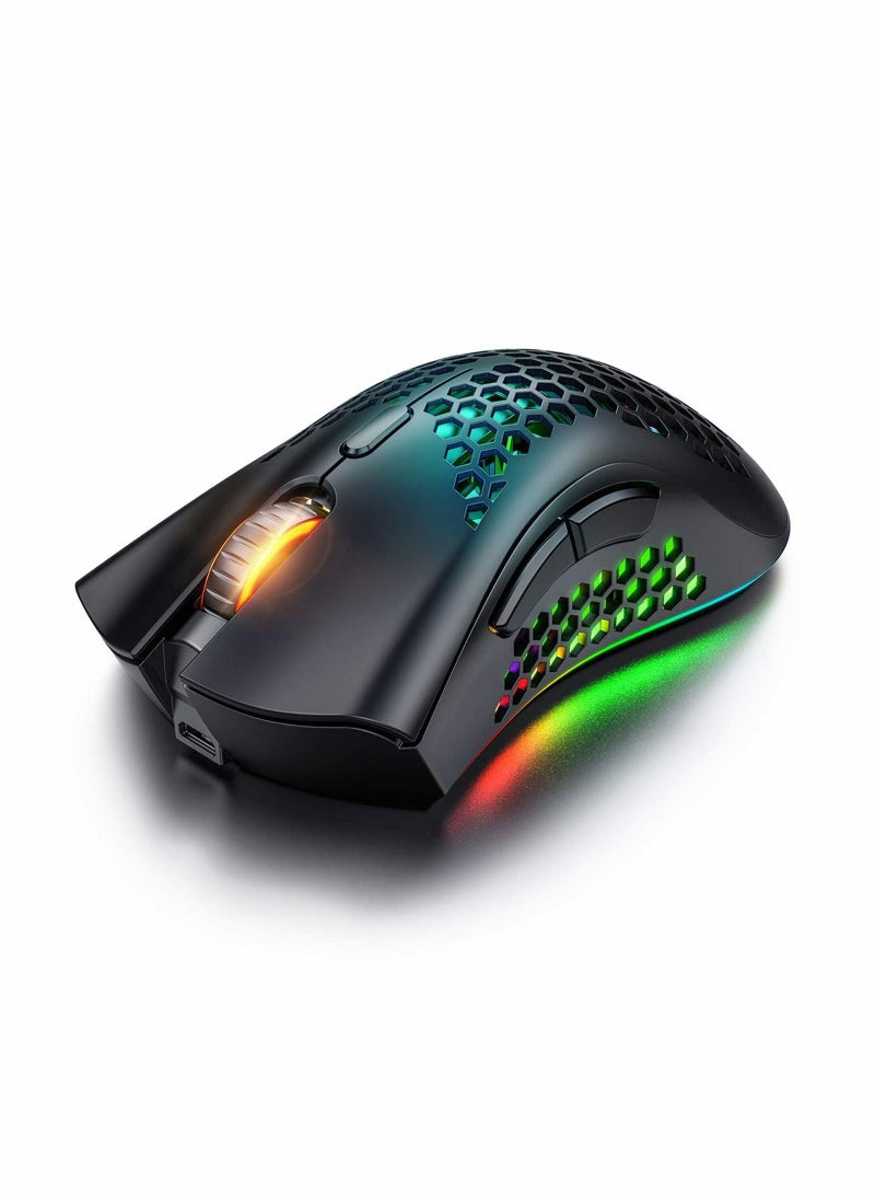 Wireless Gaming Mouse, Gaming Mice with Honeycomb Shell, 7 Sensitive Buttons, RGB Backlight, 3 Adjustable DPI, Ergonomic USB Optical Wireless Mouse for Laptop, PC, Computer, MacBook