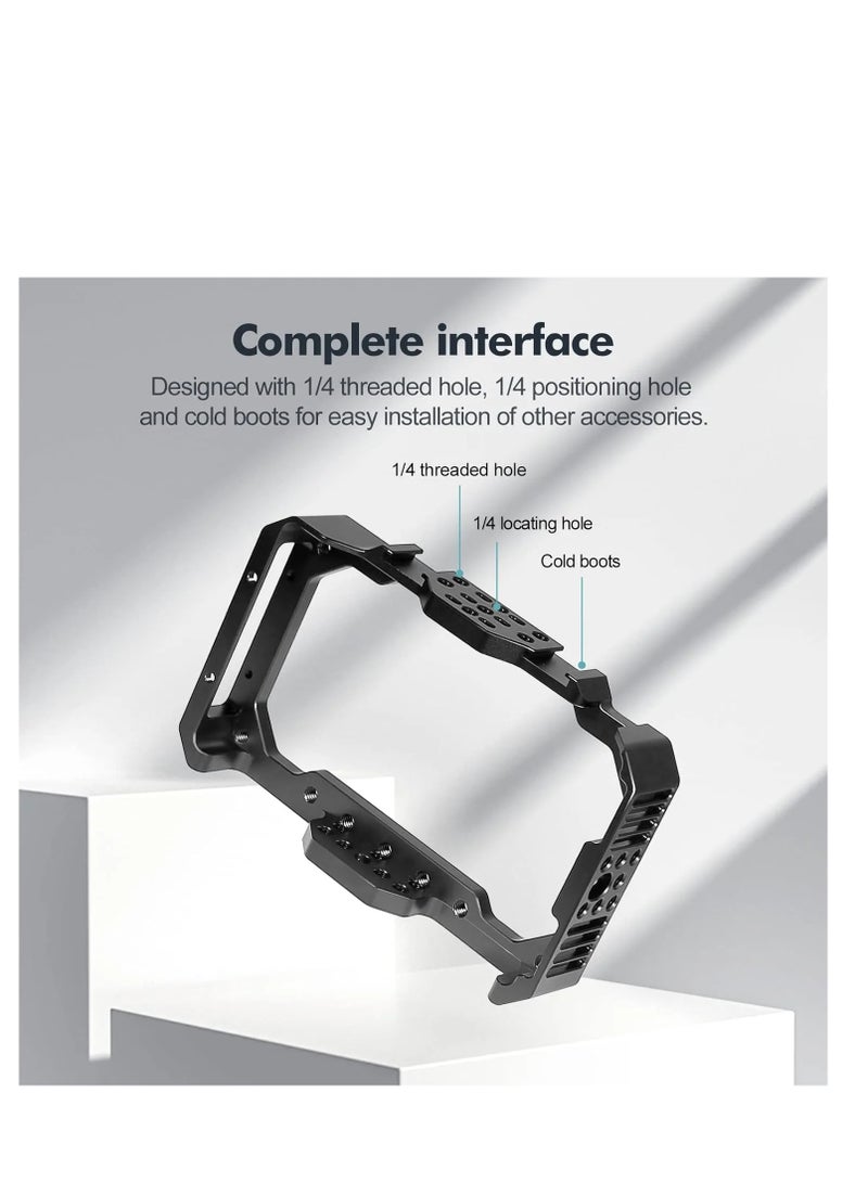 Desview Camera Monitor Cage 5.5 inch, Aluminum Alloy Field Monitor Cage with 1/4’’ & 3/8’’ Thread and Cold Shoe, Compatible R5II Camera Monitor