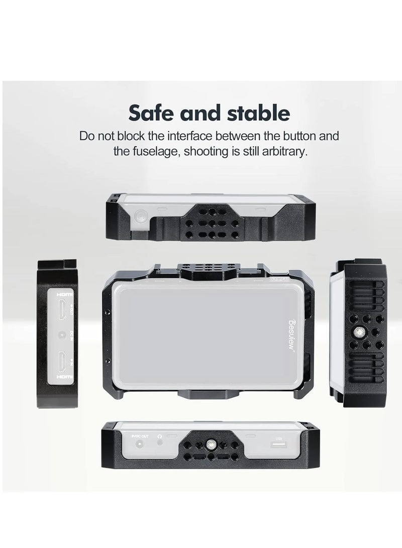 Desview Camera Monitor Cage 5.5 inch, Aluminum Alloy Field Monitor Cage with 1/4’’ & 3/8’’ Thread and Cold Shoe, Compatible R5II Camera Monitor