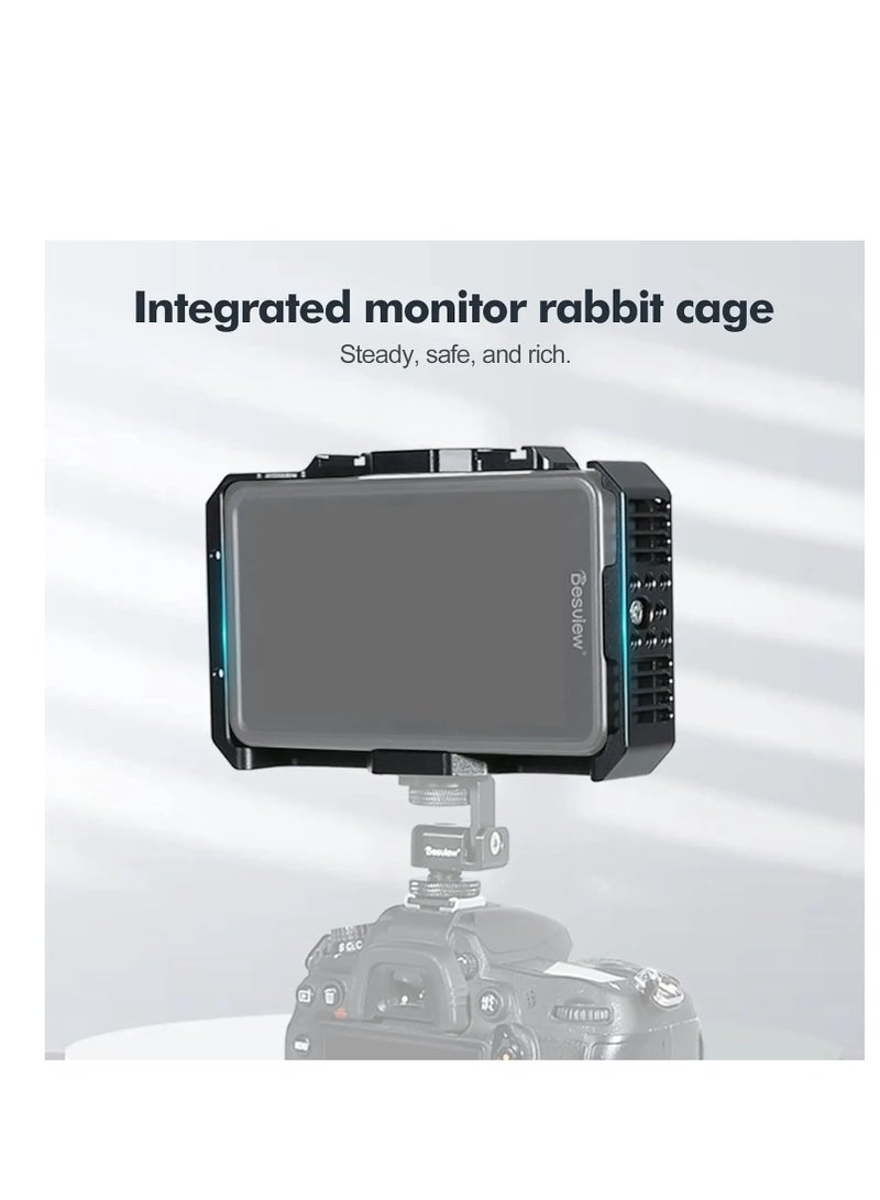 Desview Camera Monitor Cage 5.5 inch, Aluminum Alloy Field Monitor Cage with 1/4’’ & 3/8’’ Thread and Cold Shoe, Compatible R5II Camera Monitor