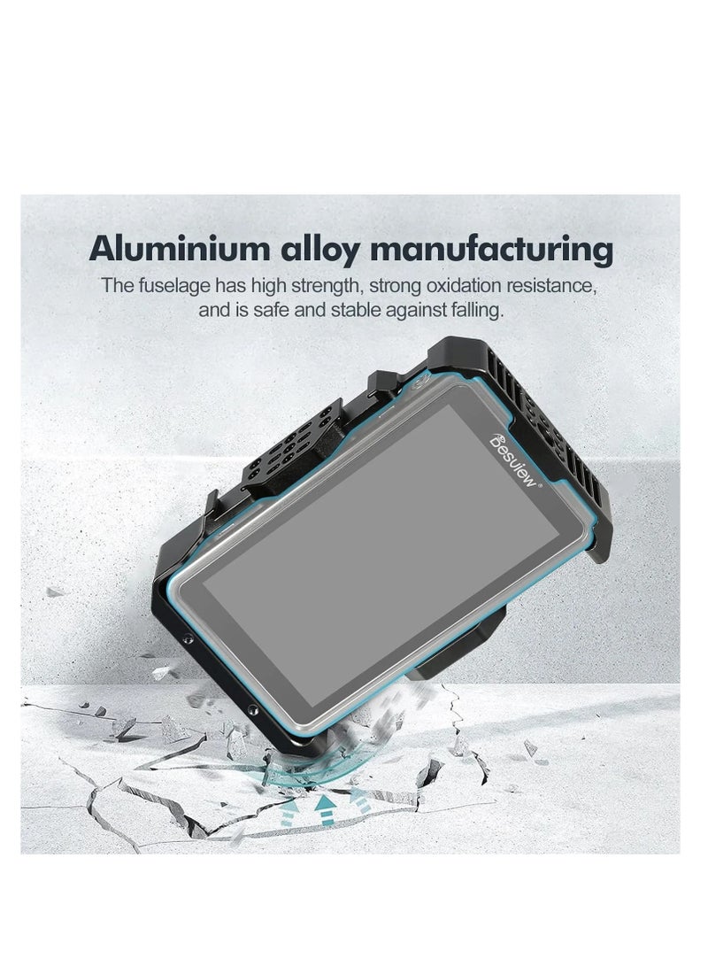 Desview Camera Monitor Cage 5.5 inch, Aluminum Alloy Field Monitor Cage with 1/4’’ & 3/8’’ Thread and Cold Shoe, Compatible R5II Camera Monitor