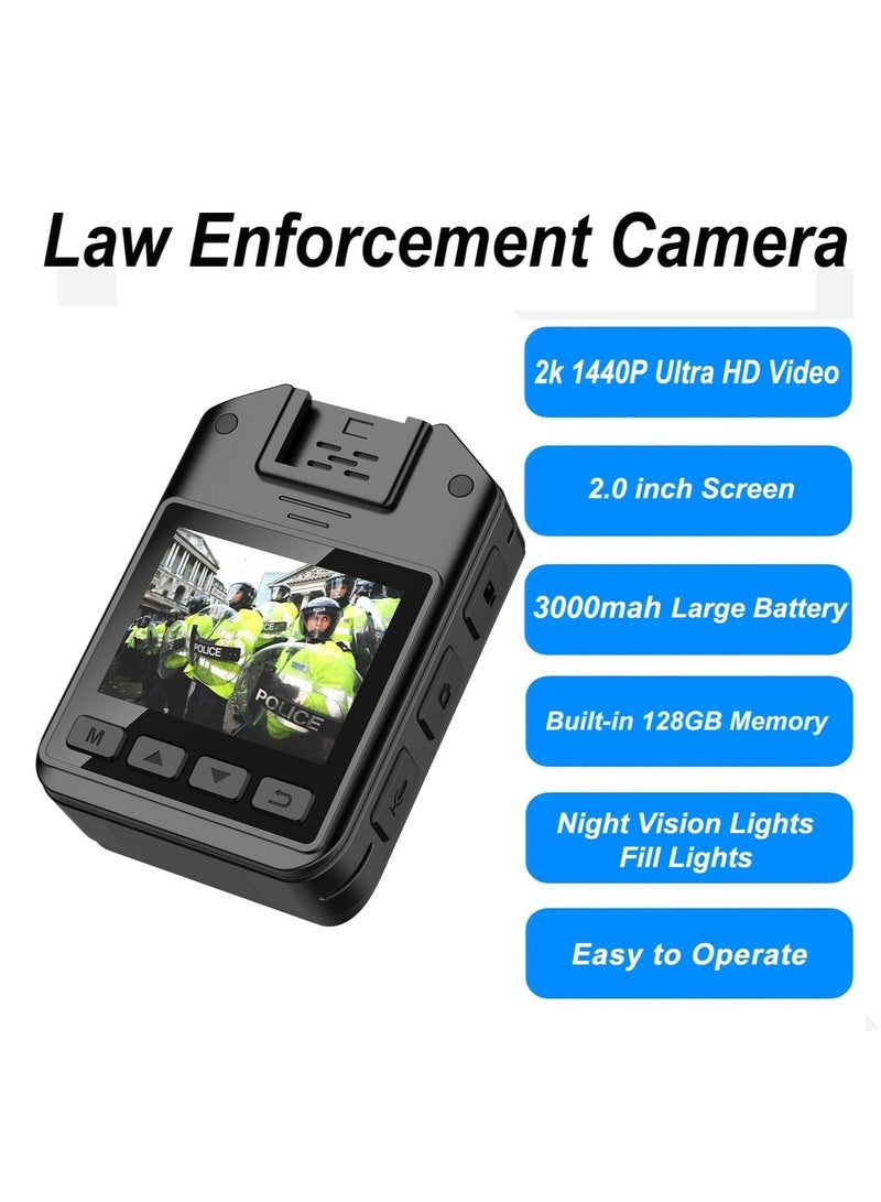 1440P Police Body Camera, Waterproof Premium Portable Cam with Audio Recording, Night Vision, 3000mah Battery Last 11-12 Hrs, for Law Enforcement, Security Guard, Civilian