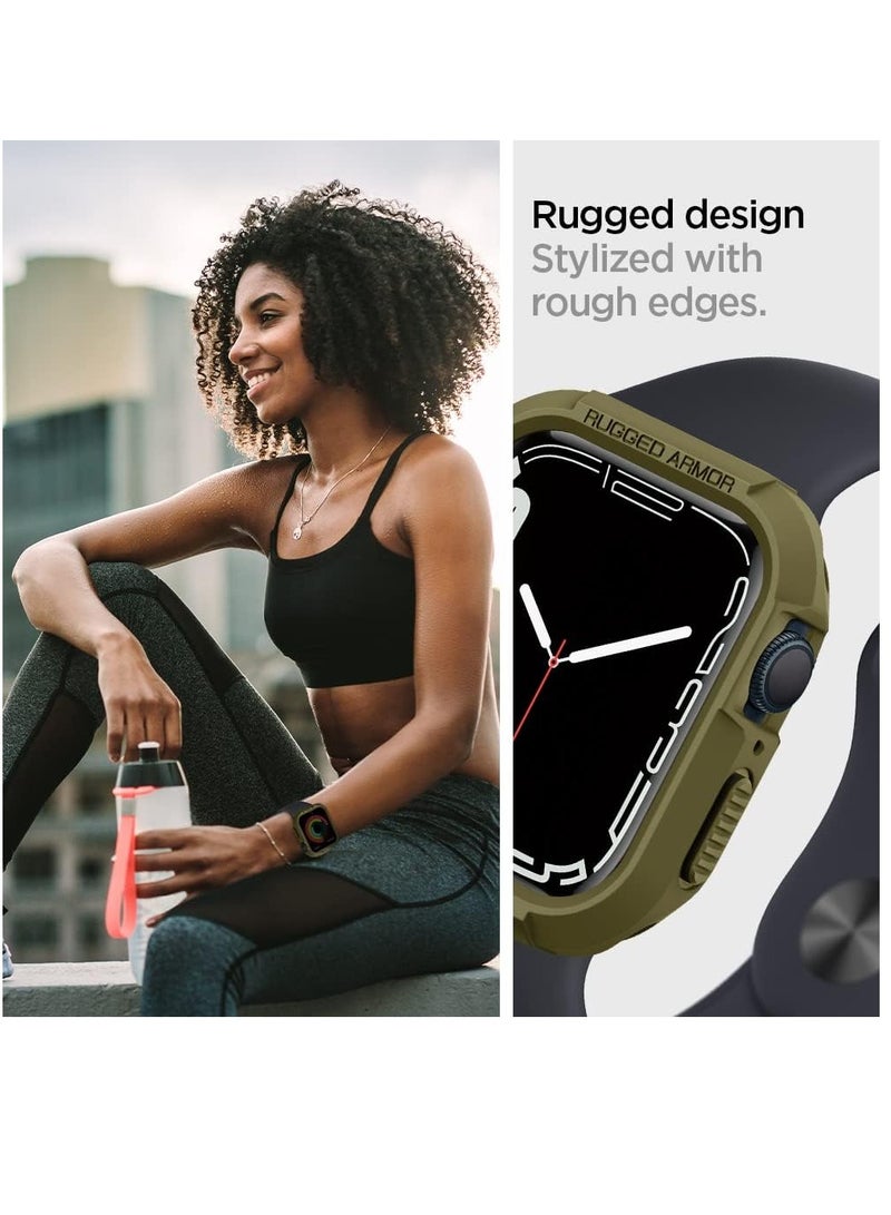 Spigen Rugged Armor Protector designed for Apple Watch Case Series 8/7 (45mm) and Series SE2/6/SE/5/4 (44mm) - Olive Green