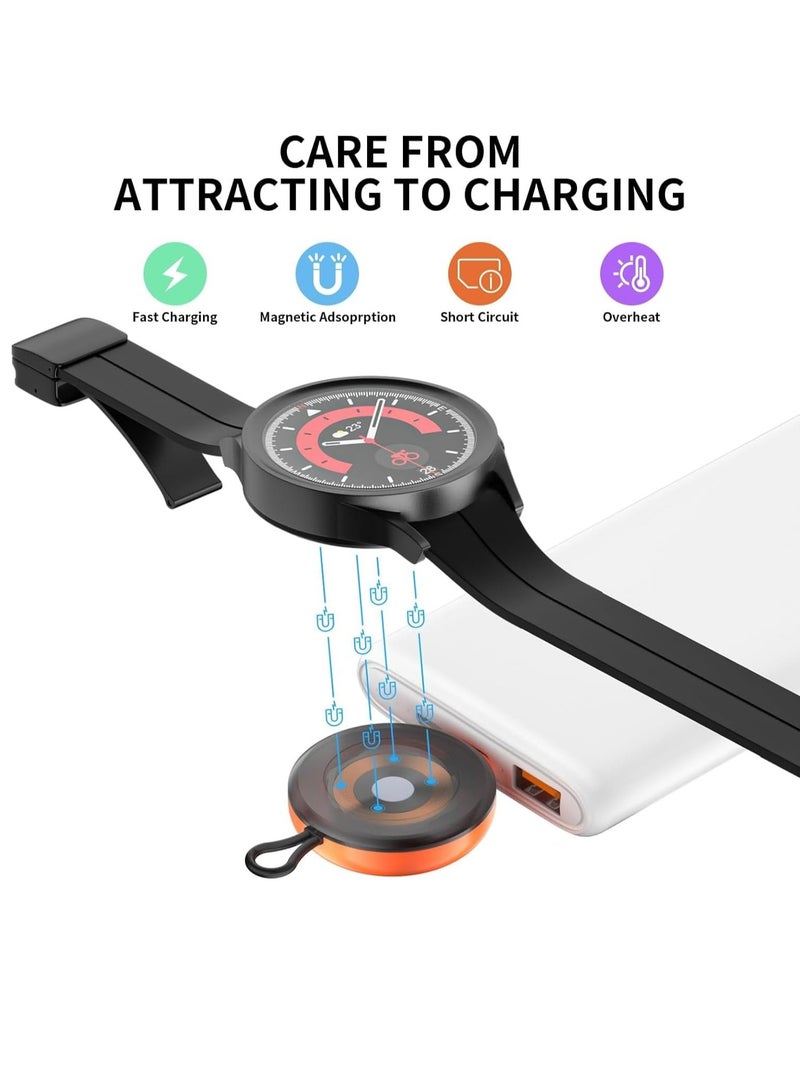 Portable USB C for Watch Charger, Galaxy 6 Classic/6/5Pro/5/4/4Classic/3/Acitve 2(No Gear 2/3) Travel Magnetic Wireless Chargers Fast Charging (Orange)