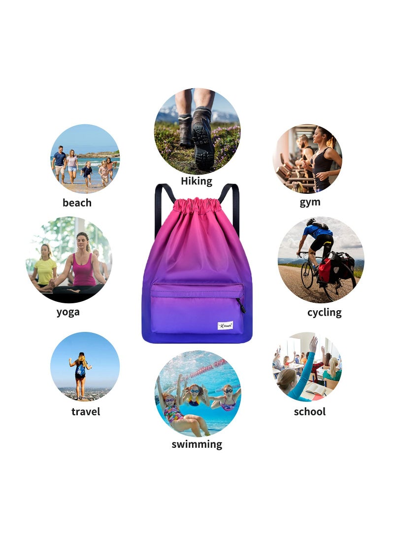 Waterproof Drawstring Bags, Printed Gym Sackpacks Bags Sports Backpacks for Shopping Swimming Yoga for Men Women Girls Students