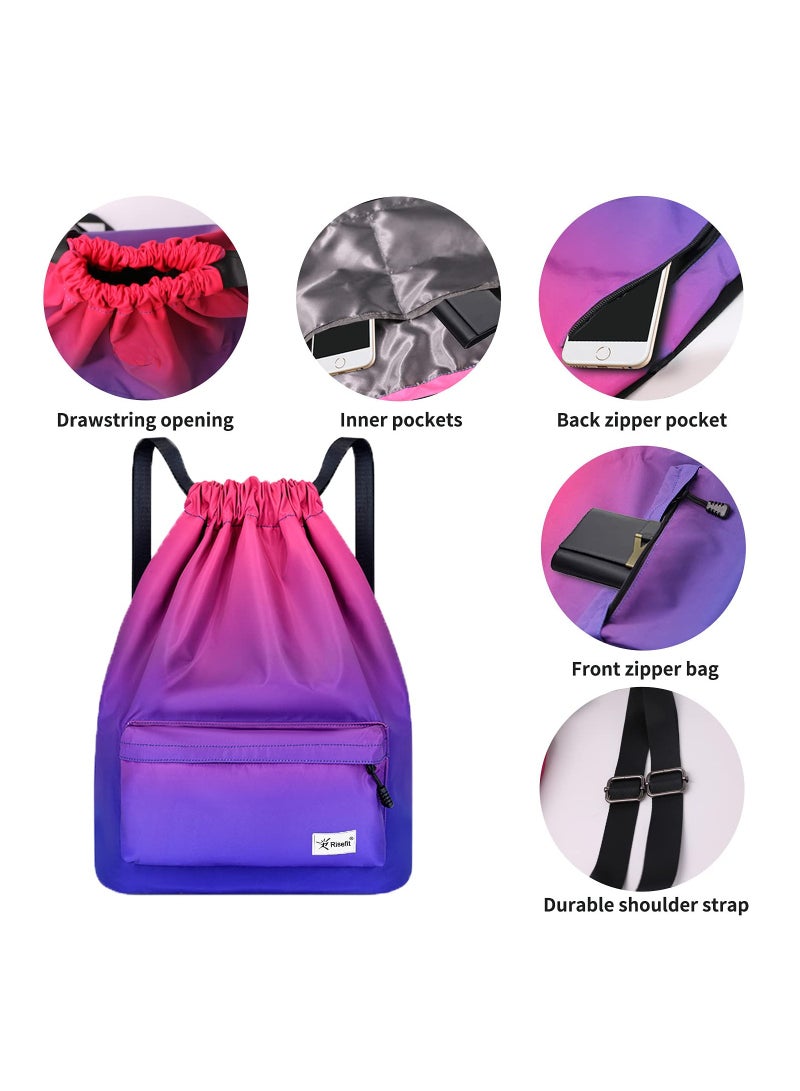 Waterproof Drawstring Bags, Printed Gym Sackpacks Bags Sports Backpacks for Shopping Swimming Yoga for Men Women Girls Students