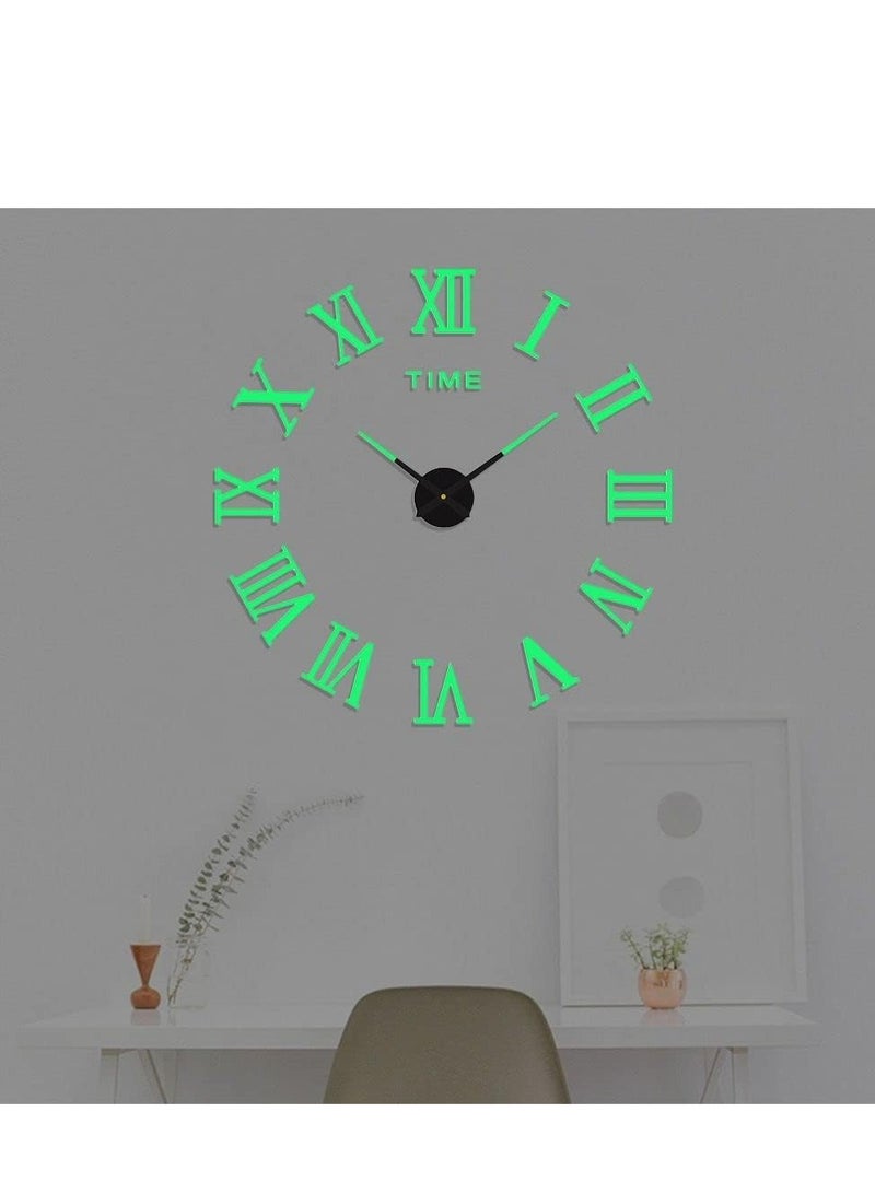 TOMSUN 3D DIY Roman Numerals Wall Clock Light Emitting Frameless Ideal for Living Room