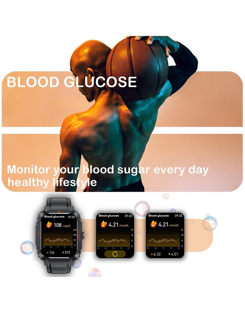 Blood Sugar Monitor Smart Watch: Blood Glucose ECG HRV Heart Rate Blood Oxygen Blood Pressure Fitness Tracker Watch for Elderly Men Women - 1.92