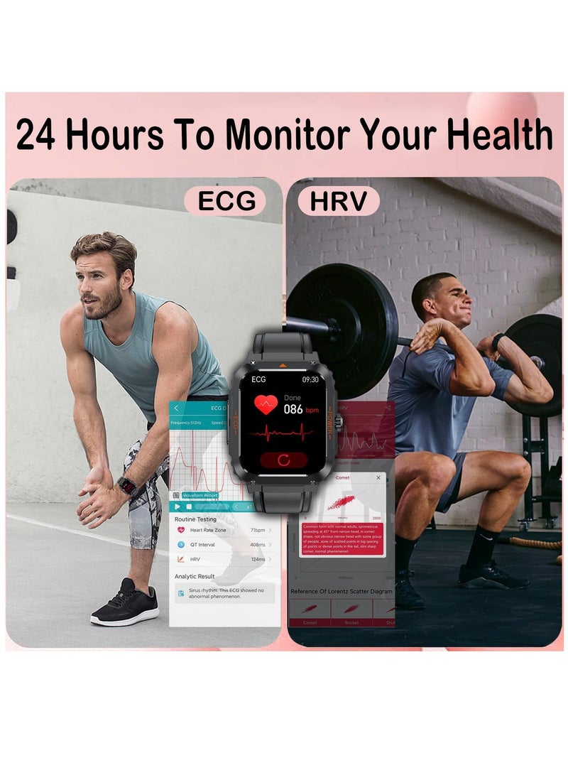 Blood Sugar Monitor Smart Watch: Blood Glucose ECG HRV Heart Rate Blood Oxygen Blood Pressure Fitness Tracker Watch for Elderly Men Women - 1.92