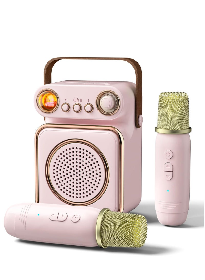 Kids Karaoke Machine - Bluetooth Speaker with Microphone with 2 Wireless Microphones, Mini Bluetooth Karaoke Speaker Portable Karaoke Machine for Kids and Adults