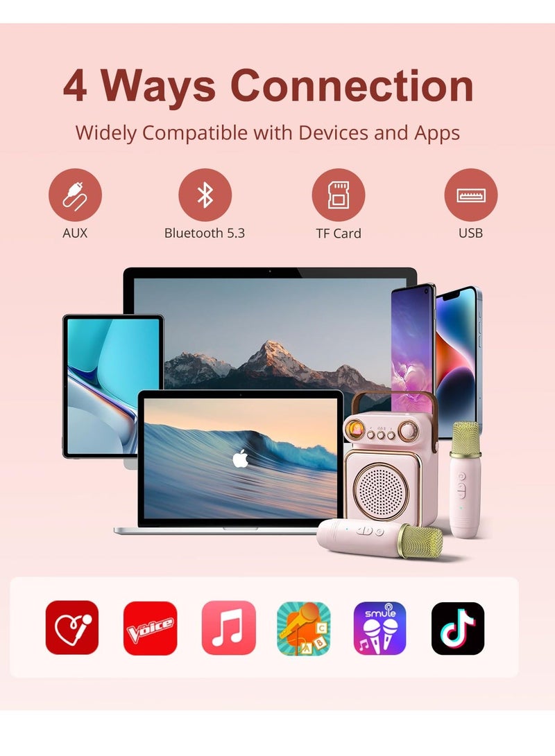 Kids Karaoke Machine - Bluetooth Speaker with Microphone with 2 Wireless Microphones, Mini Bluetooth Karaoke Speaker Portable Karaoke Machine for Kids and Adults