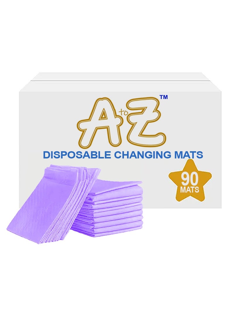 A to Z - Disposable Changing Mat size (45cm x 60cm) Large- Premium Quality for Baby Soft Ultra Absorbent Waterproof - Pack of 90 - Lavender