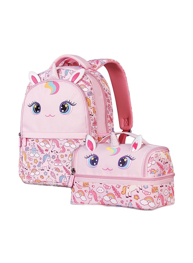 Kids 16 Inch School Bag with Lunch Bag Combo Unicorn - Pink