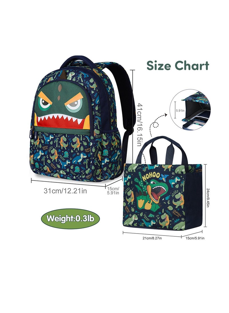 Kids 16 Inch School Bag with Handbag Combo Dino - Green