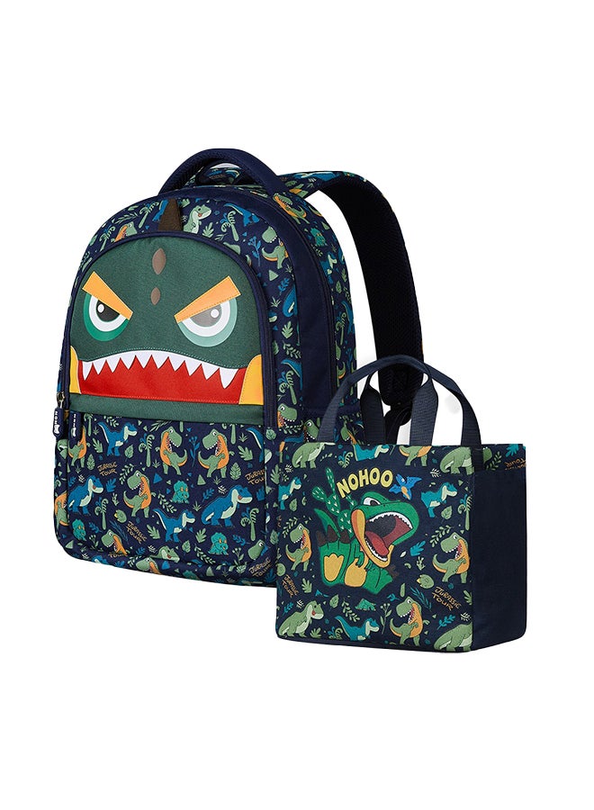 Kids 16 Inch School Bag with Handbag Combo Dino - Green