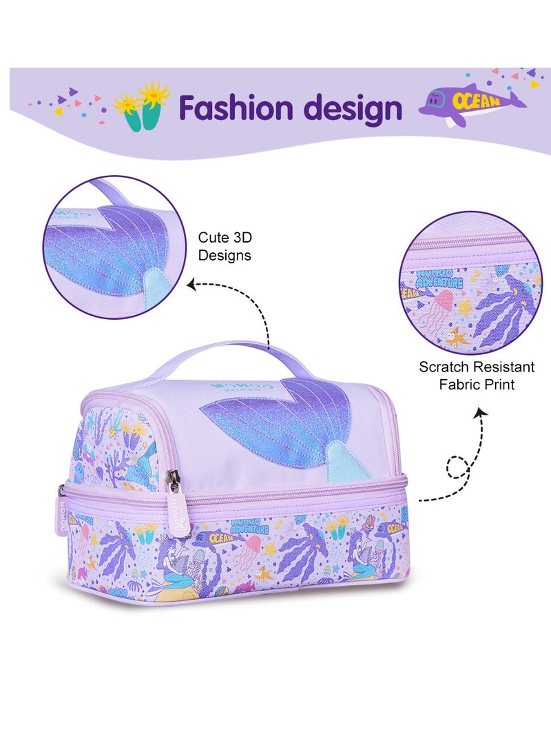 Kids 16 Inch School Bag with Lunch Bag and Pencil Case (Set of 3) Mermaid - Purple