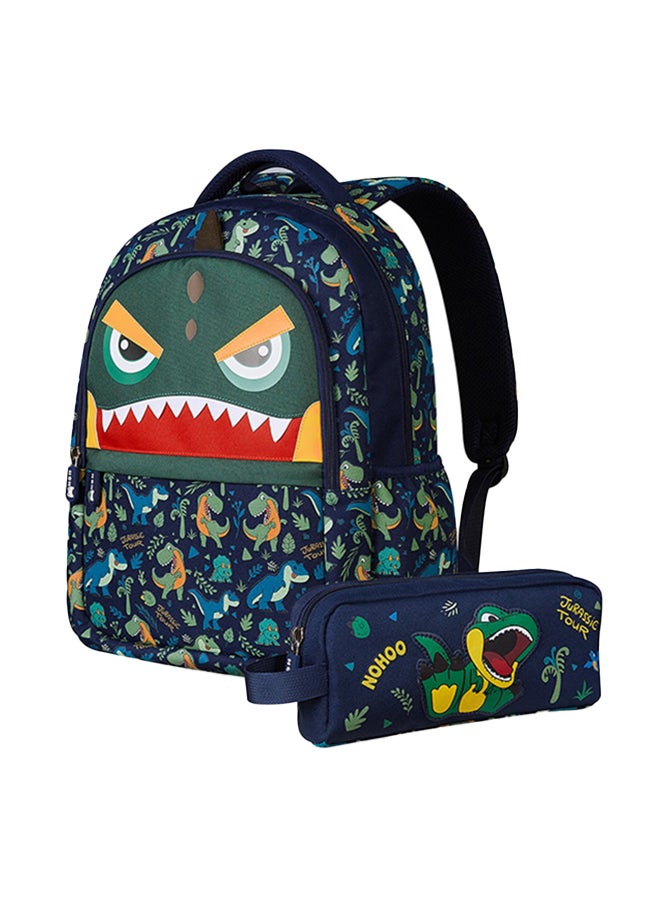 Kids 16 Inch School Bag with Pencil Case Combo Dino - Green
